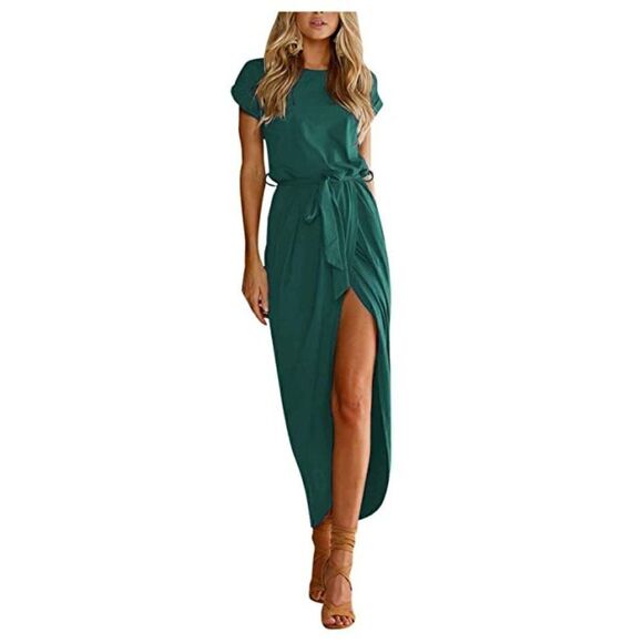 QEAREL Green midi dress cap sleeve shirtdress Small - Picture 1 of 6